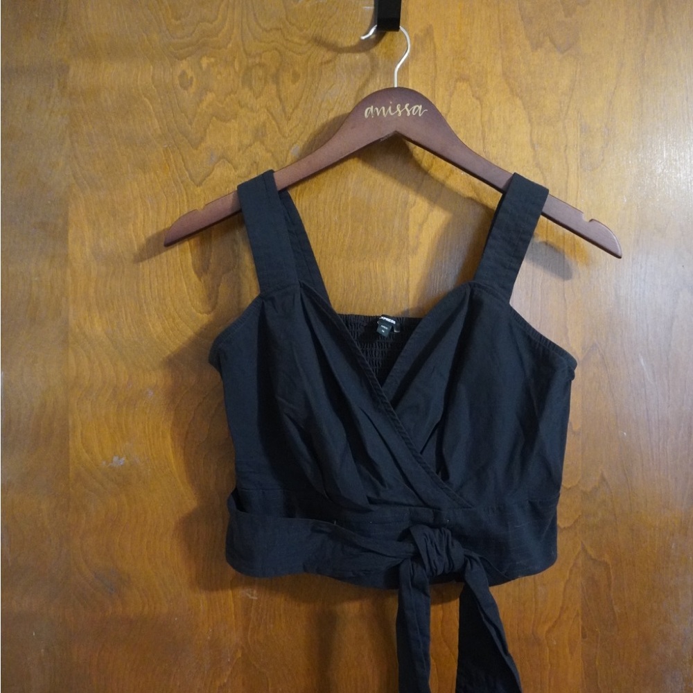 Express Black Wrap Crop Top with Front Tie